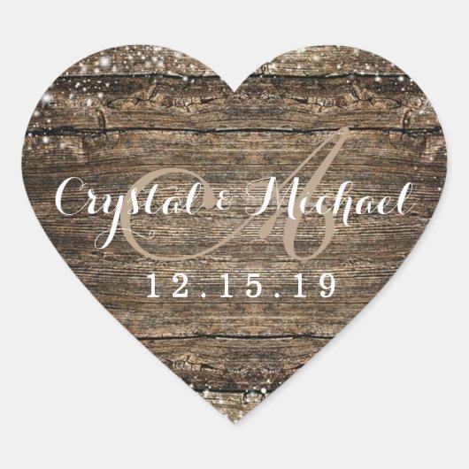 バ素朴ンウッドスノーフレーク冬の結婚式 ハートシール (正面)