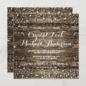 バ素朴ンウッドスノーフレーク冬の結婚式 招待状 (正面/裏面)