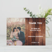 バ素朴ンウッドタイポグラフィ写真カントリー結婚式 サンキューカード (スタンド正面)