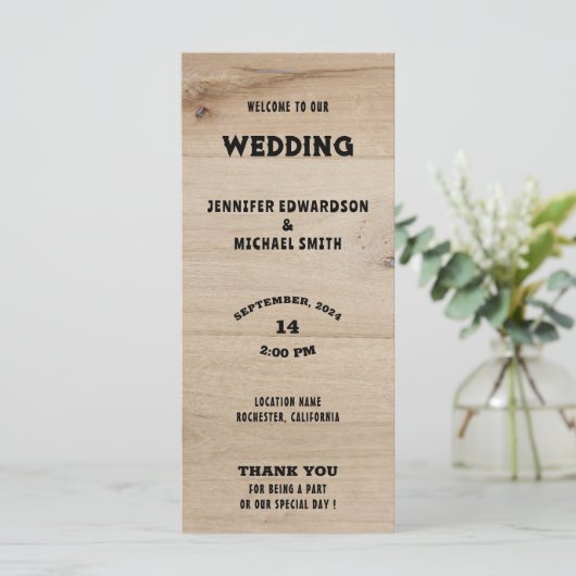 バ素朴ンウッドタイポグラフィ田舎の結婚式 プログラム (スタンド正面)