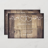 バ素朴ンウッドダブルハートウェディングRSVPカード 出欠カード (正面/裏面)