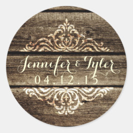 バ素朴ンウッドダマスヴィンテージウェディングステッカー ラウンドシール