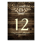 バ素朴ンウッドダマスヴィンテージウェディングテーブルカード テーブルナンバー (正面)