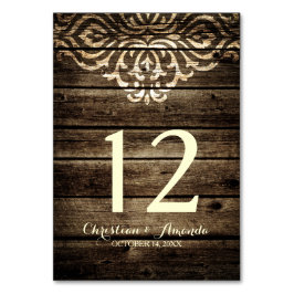 バ素朴ンウッドダマスヴィンテージウェディングテーブルカード テーブルナンバー