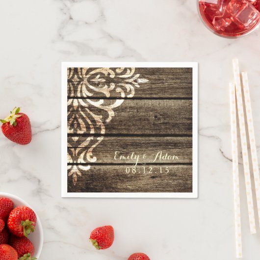 バ素朴ンウッドダマスヴィンテージウェディングナプキンス スタンダードカクテルナプキン (インサイチュ)