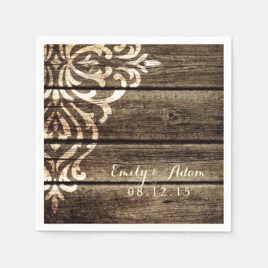 バ素朴ンウッドダマスヴィンテージウェディングナプキンス スタンダードカクテルナプキン (正面)