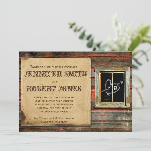 バ素朴ンウッドハートウィンドウ結婚式招待状 招待状 (スタンド正面)