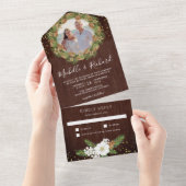 バ素朴ンウッドパインコーン写真クリスマス結婚ズ オールインワン招待状 (貼ってはがせる)