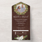 バ素朴ンウッドパインコーン写真クリスマス結婚ズ オールインワン招待状 (内側)