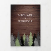 バ素朴ンウッドパインツリーフォトフォレスト結婚ズ 三つ折り招待状 (カバー)