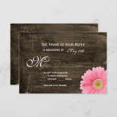 バ素朴ンウッドピンクデイジーウェディングRSVPカード 出欠カード (正面/裏面)