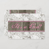 バ素朴ンウッドピンク真珠とレース赤ちゃんシャワー 招待状 (正面/裏面)