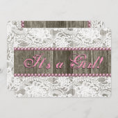 バ素朴ンウッドピンク真珠とレース赤ちゃんシャワー 招待状 (正面/裏面)