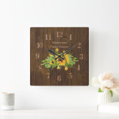 バ素朴ンウッドファームハウスキッチンサンフラワーズ スクエア壁時計