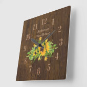 バ素朴ンウッドファームハウスキッチンサンフラワーズ スクエア壁時計