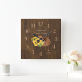 バ素朴ンウッドファームハウスハットサンフラワーズ スクエア壁時計 (ホーム)