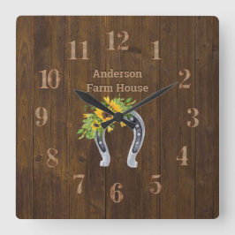バ素朴ンウッドファームハウスホースシューひまわり スクエア壁時計