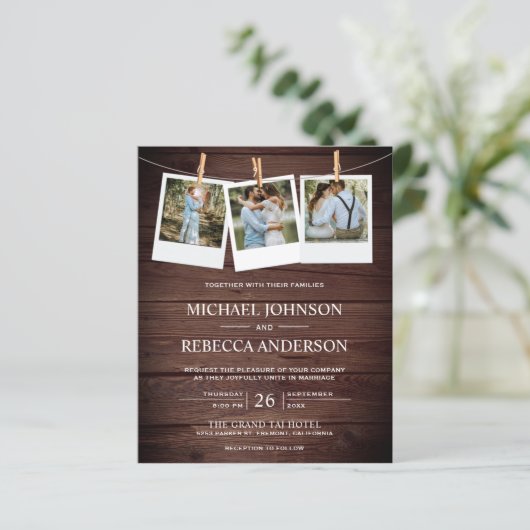 バ素朴ンウッドフォトバジェット結婚式招待状 (スタンド正面)