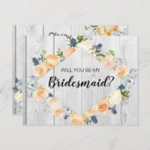 バ素朴ンウッドフローラピーチ花嫁プロポーザル 招待状 (正面/裏面)