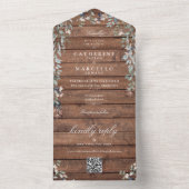 バ素朴ンウッドフローラ緑QRコー結婚ドA オールインワン招待状 (内側)