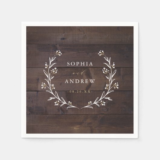 バ素朴ンウッドボホフローラカントリーウェディング スタンダードカクテルナプキン (正面)