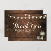バ素朴ンウッドメイソンジャールストリングライツ結婚ズ サンキューカード (正面/裏面)