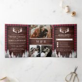 バ素朴ンウッドレッドバッファロープレイド〔雄ジカの〕枝角結婚ズ 三つ折り招待状 (内部)