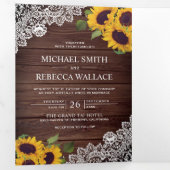 バ素朴ンウッドレースひまわり結婚の写真 三つ折り招待状 (内部最初)
