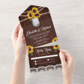 バ素朴ンウッドレースサンフラワーズメイソンジャー結婚ズ オールインワン招待状 (貼ってはがせる)