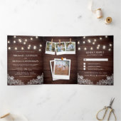 バ素朴ンウッドレースストリングライトフォトズ結婚ズ 三つ折り招待状 (内部)