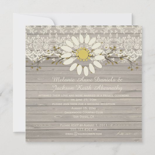 バ素朴ンウッドレースフローラポスト結婚ズ 招待状 (裏面)