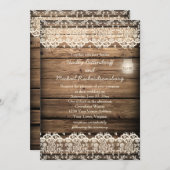 バ素朴ンウッドレースメイソンジャー結婚ズ 招待状 (正面/裏面)
