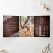 バ素朴ンウッドレース結婚の写真 三つ折り招待状 (内部)