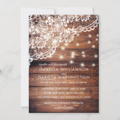 バ素朴ンウッドレース&ストリングライト結婚ズ 招待状 (正面)