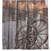 バ素朴ンウッドワゴンホイール シャワーカーテン (正面)