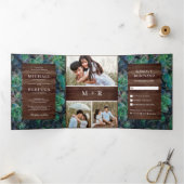 バ素朴ンウッド多肉植物フォトコラージュ結婚ズ 三つ折り招待状 (内部)