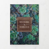 バ素朴ンウッド多肉植物フォトコラージュ結婚ズ 三つ折り招待状 (カバー)