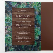 バ素朴ンウッド多肉植物フォトコラージュ結婚ズ 三つ折り招待状 (内部最初)