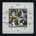 バ素朴ンウッド家族の写真コラージュ スクエア壁時計<br><div class="desc">カスタム家族の写真コラージュ素朴な納屋の木、時計。時計をパーソナライズするために自分の個人的な写真を追加する。他のサイズの正方形の写真だけを追加する必要はない時間の大半も合う。要もし連絡救済して下さい。</div>