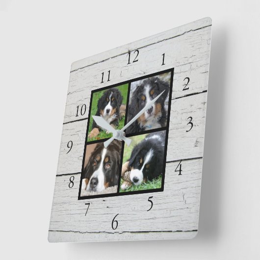 バ素朴ンウッド家族の写真コラージュ スクエア壁時計 (傾斜)