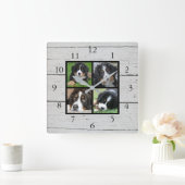 バ素朴ンウッド家族の写真コラージュ スクエア壁時計 (ホーム)