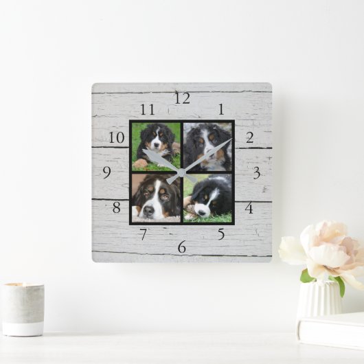 バ素朴ンウッド家族の写真コラージュ スクエア壁時計 (ホーム)