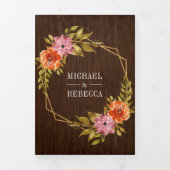 バ素朴ンウッド燃えたオレンジ色のフローラフレ結婚ーム 三つ折り招待状 (カバー)