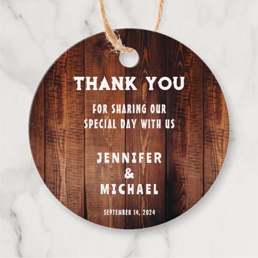 バ素朴ンウッド田舎の結婚式ありがとう フェイバータグ (正面)