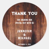 バ素朴ンウッド田舎の結婚式ありがとう ラウンドシール (正面)