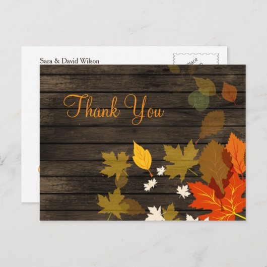 バ素朴ンウッド秋の結婚式サンキュー ポストカード (正面/裏面)