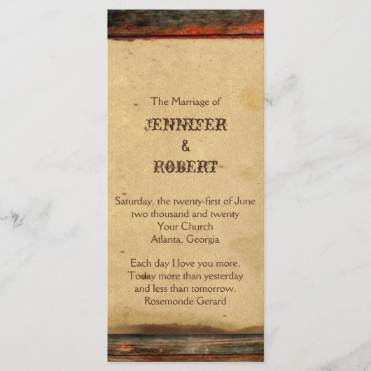 バ素朴ンウッド結婚式 プログラム (正面)