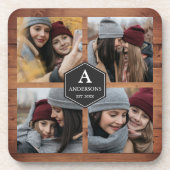 バ素朴ンウッド4写真ファミリーフォトコラージュ コースター (正面)
