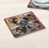 バ素朴ンウッド4写真ファミリーフォトコラージュ スクエアペーパーコースター (アングル)