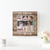バ素朴ンウッド8フォトコラージファームハウス スクエア壁時計 (ホーム)